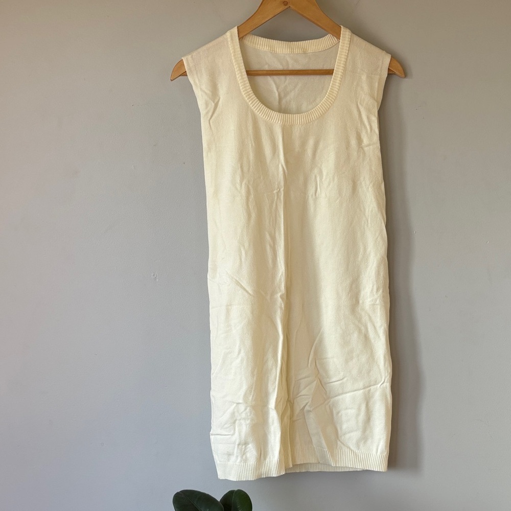 Cream Knit Sleeveless Dress Small Minimalist Scoop Neck Sweater Dress